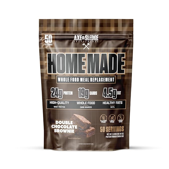 Axe &amp Sledge Home Made Meal Replacement Powder | 48g Protein | Digestive Enzymes &amp Fiber | Non-GMO Premium Ingredients | Protein for Bulking | 25 Servings Double Chocolate Brownie