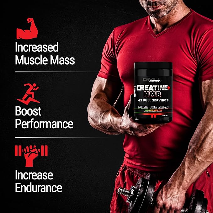 GMU SPORT Creatine 2.0 – Flavored Creatine + HMB Powder | 45 Servings | 5g Creatine Monohydrate + 3g HMB + Piperine | Strength Recovery &amp Muscle Builder | Delicious Watermelon Mix for Men &amp W