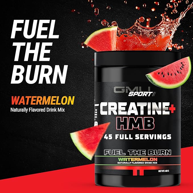 GMU SPORT Creatine 2.0 – Flavored Creatine + HMB Powder | 45 Servings | 5g Creatine Monohydrate + 3g HMB + Piperine | Strength Recovery &amp Muscle Builder | Delicious Watermelon Mix for Men &amp W