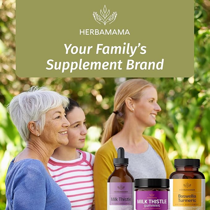HERBAMAMA Milk Thistle Supplement - 1500mg Milk Thistle Seed Gummies for Liver Cleanse - Vegan Non-GMO Liver Support with Silybum Marianum - 60 Pectin-Based Blueberry-Flavored Chews