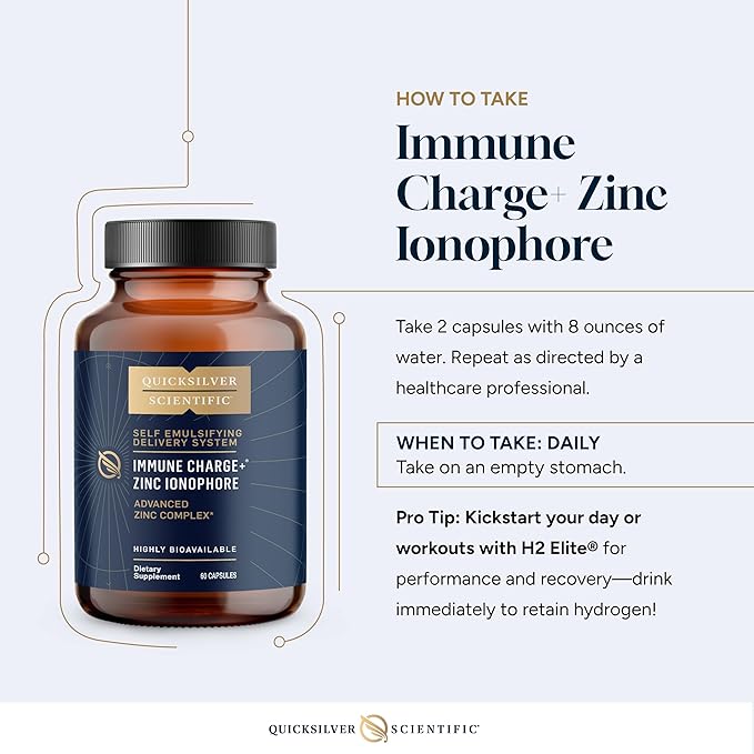 Quicksilver Scientific Immune Charge+ Zinc Ionophore - Zinc Supplement Complexed with Quercetin Luteolin Hesperetin Immune + GI Support (60 Capsules)