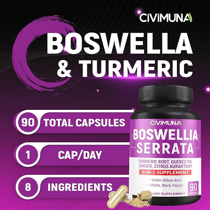Boswellia Capsules with Boswellia Turmeric Quercetin and More - 90 Capsules for 3 Months Supply