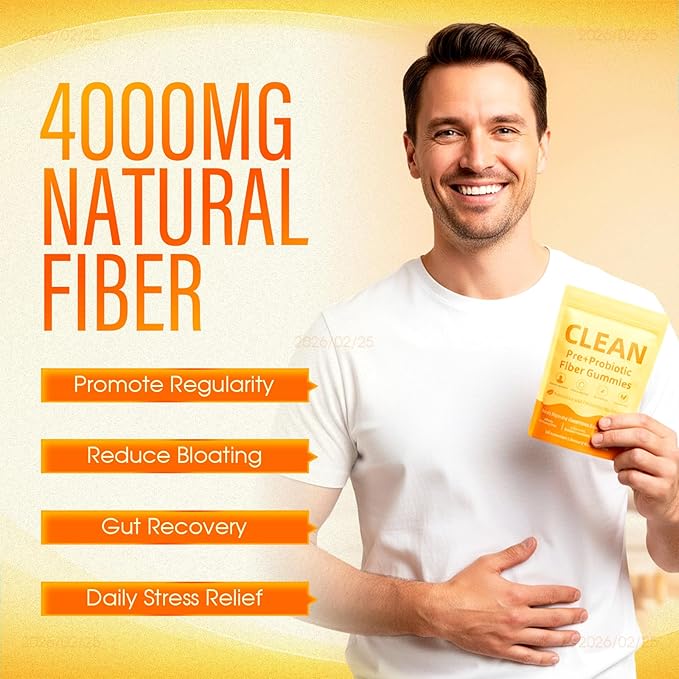 Clean Prebiotic Fiber Gummy Prebiotic Fiber Gummies for Men Improves Digestion Digestive Gut Health 60 Count (1)