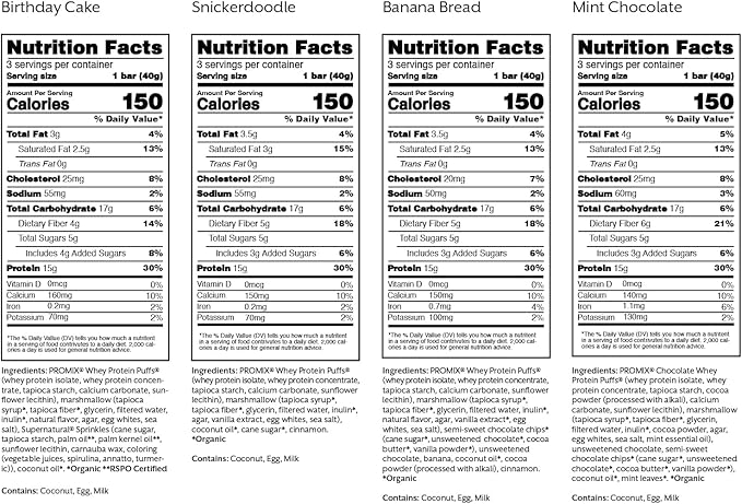 ProMix Nutrition Protein Puff Bars - Variety Pack - Birthday Cake Snickerdoodle Banana Bread Mint Chocolate - Marshmallow Crispy Treat - High Protein &amp Low Calorie - 12 Bars