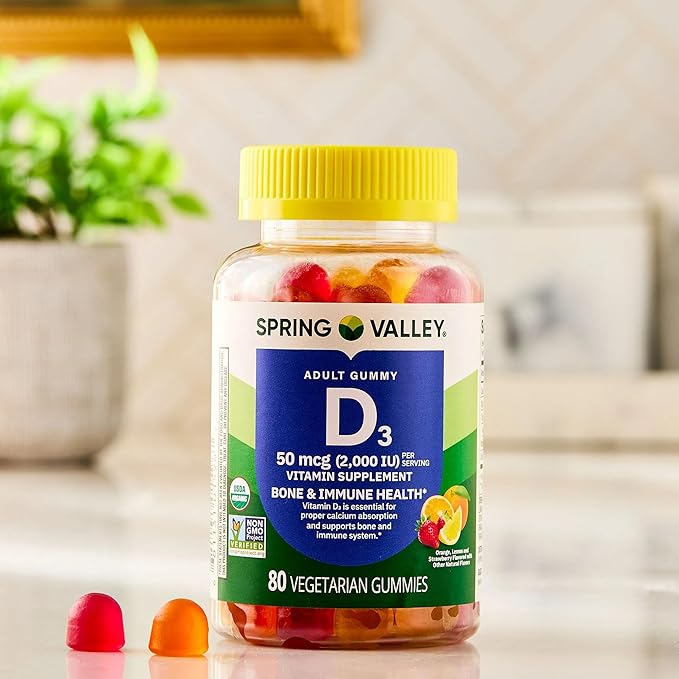 SUREFECT Spring Valley Vitamin D3 50 mcg (2000 IU) Gummies - 80 Count Supplement for Bone and Immune Support Assorted Flavors Organizer