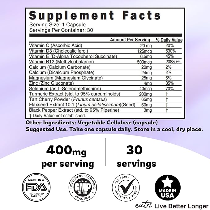 LupuEase Lupus Relief Products Multivitamin Lupus Supplements - Vitamin C D3 E B12 Turmeric Curcumin Extract (Std. 95% Curcuminoids) - Omega 3 Fatty Acids - 30 Day Supply - 400mg - 60 Capsules