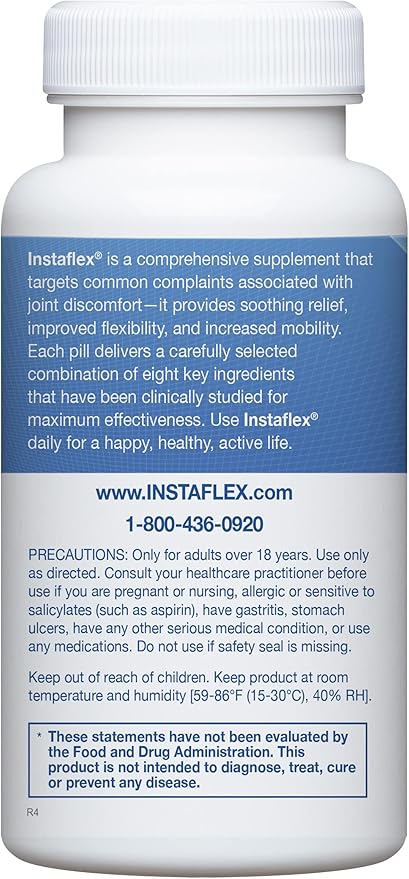 Instaflex Joint Support Supplement for Men and Women - Glucosamine MSM White Willow Turmeric Ginger Cayenne Hyaluronic Acid - 180 Capsules