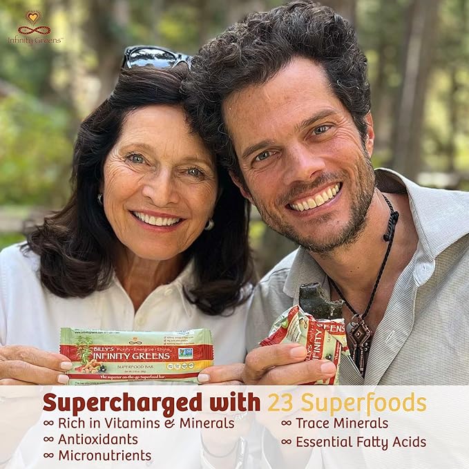 Infinity Greens Superfood Bars Plant Based Meal Replacement Bar with 4000mg Infinity Greens Superfood Powder Organic Raw Gluten Free Non GMO (12 Bars)