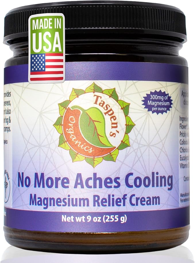 Taspen’s Organics Magnesium No More Aches Cooling Cream – Topical Magnesium Cream for Muscle Relief Sore Muscles &amp Post-Workout Recovery with Arnica Herbs &amp Essential Oils