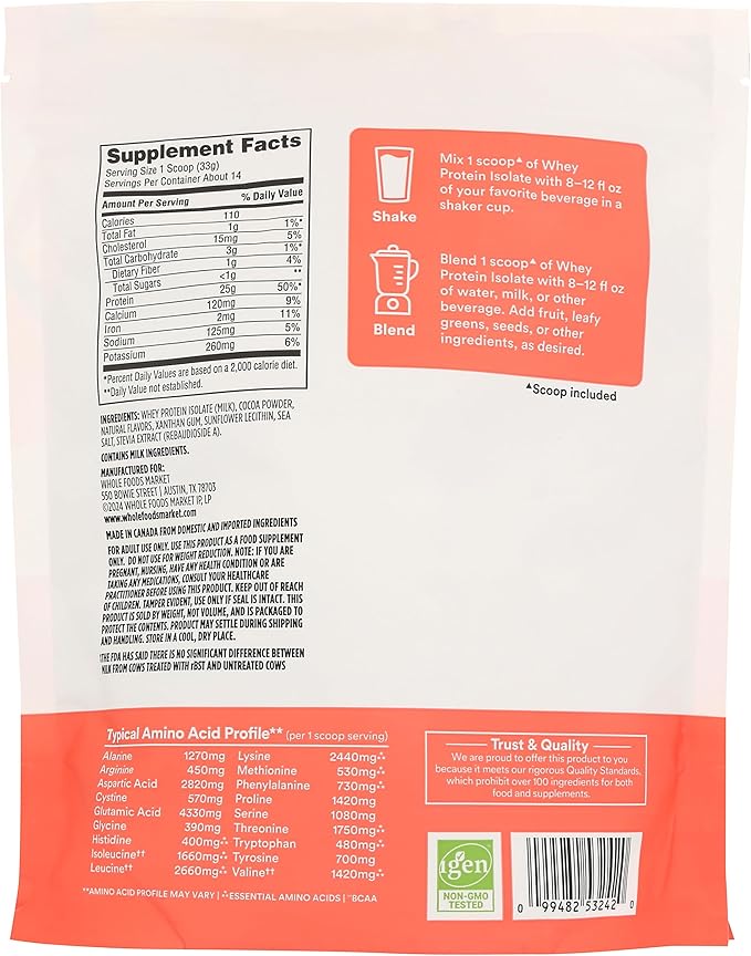 365 by Whole Foods Market Whey Protein Isolate Chocolate 16 Ounce