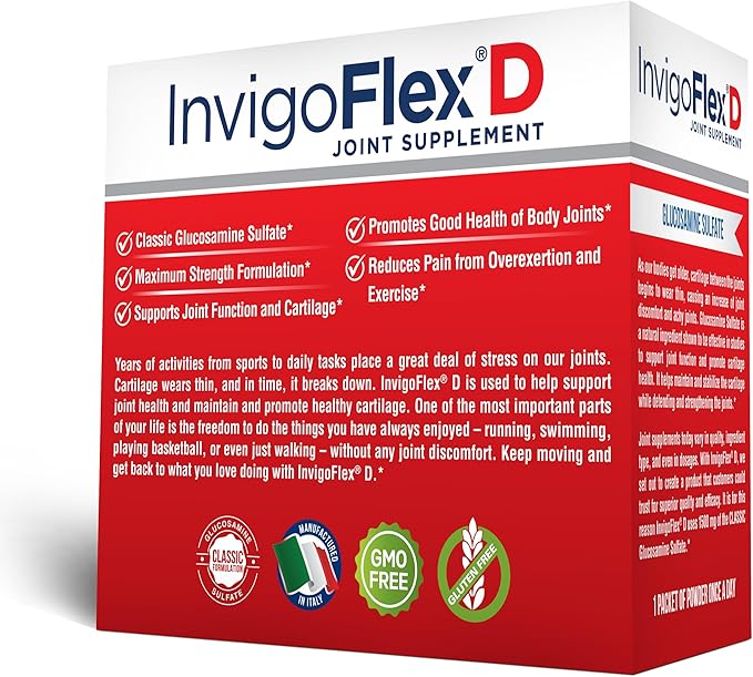 INVIGOFLEX 1500mg of Glucosamine Sulfate Powder (Classic Formulation) - Premium Joint Supplement for Knees Hands Back and Hip Support D: Glucosamine Sulfate Packets - 60 Packets