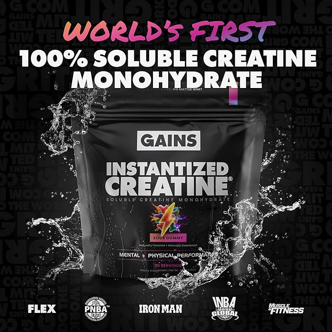 Gains in Bulk Instantized Creatine Monohydrate for Women and Men Soluble Pre Workout Powder Supports Muscle Building Strength and Performance Bodybuilding Supplements Sour Gummy 30 Servings