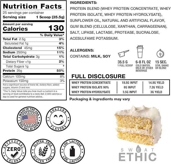 Sweat Ethic Whey'd Protein Powder 25 G Whey Protein Blend with Concentrate (30 Ounce Vanilla Cake Batter)