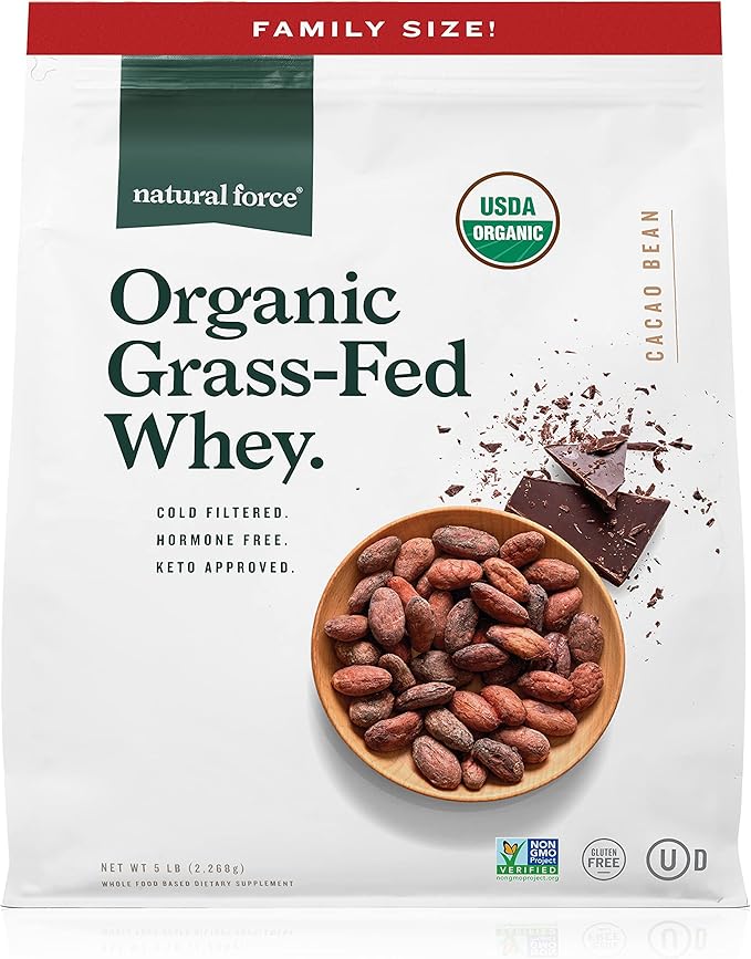 Natural Force Whey Protein Powder – Chocolate 5 lbs Organic Clean Collagen Peptides Powder Unflavored 32oz