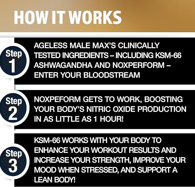 Ageless Male Max Chewable Nitric Oxide Booster Supplement for Men – High Potency Ashwagandha Extract to Boost Workouts Muscle &amp Performance Reduce Stress Support Sleep - 100 Count