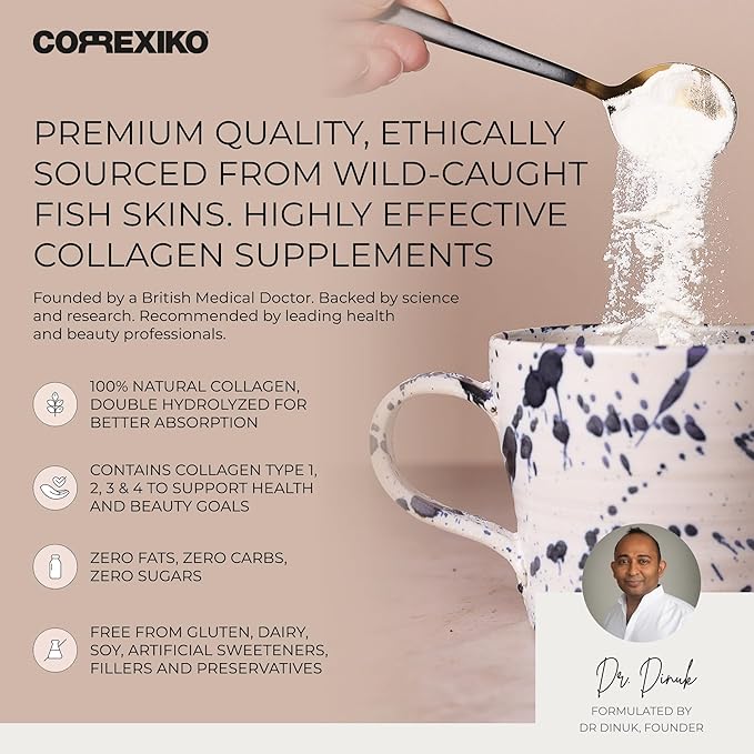 CORREXIKO Marine Collagen Supplement Pills &amp Powder Bundle - Includes 10000mg Double Hydrolyzed Collagen Powder 5oz &amp 1800mg Collagen Peptides 120 Capsules - for Hair Skin &amp Nails