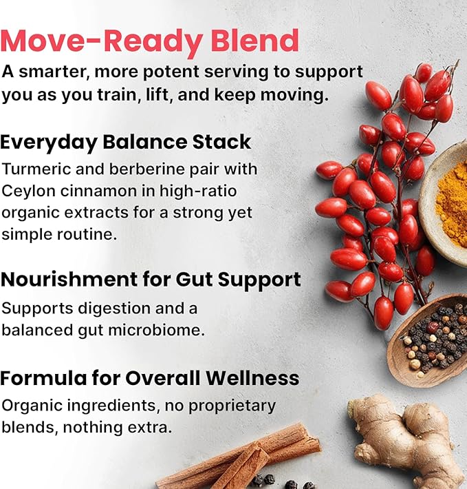 5-in-1 USDA Organic Turmeric Curcumin Supplement - 230mg with Berberine Ceylon Cinnamon Bioperine and Ginger Supplements for Mobility Digestion &amp Wellness Support USDA Organic 60 Servings 1-P