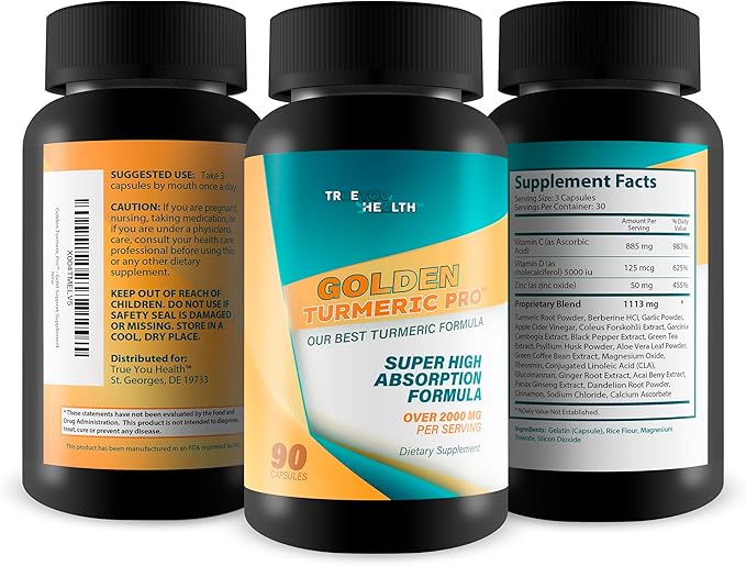 Golden Turmeric Pro - Improved Formula - Our Best High Absorption Turmeric Curcumin Gold Turmeric Capsules - Vitamin D Vitamin C Curcumin Ginger Supplements - Gold Support Supplement