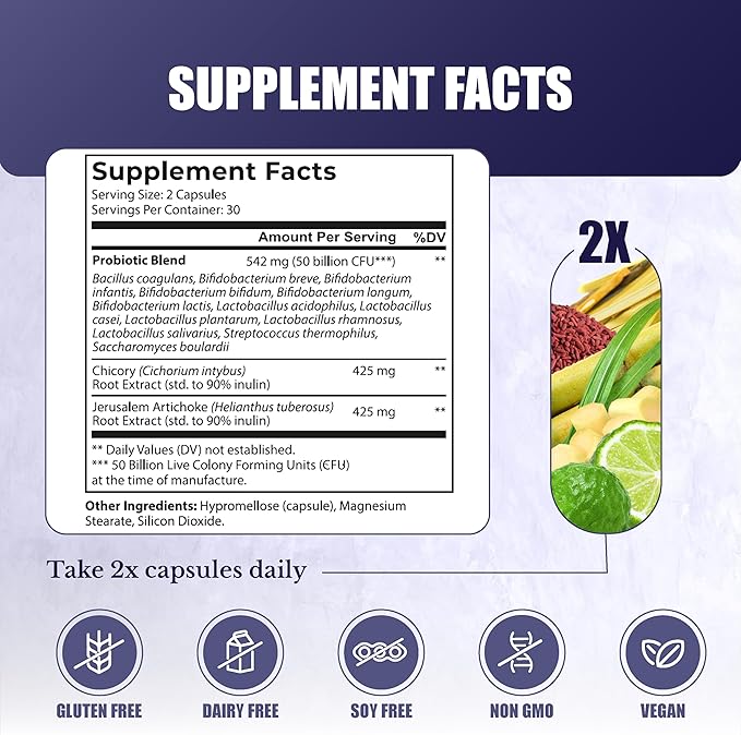 Balance Biotics - Raw Probiotics for Women &amp Men - Supports Digestive &amp Gut Health - with Chicory Root Jerusalem Artichokes &amp Probiotic Blend - Vegan Non-GMO - 60 Capsules