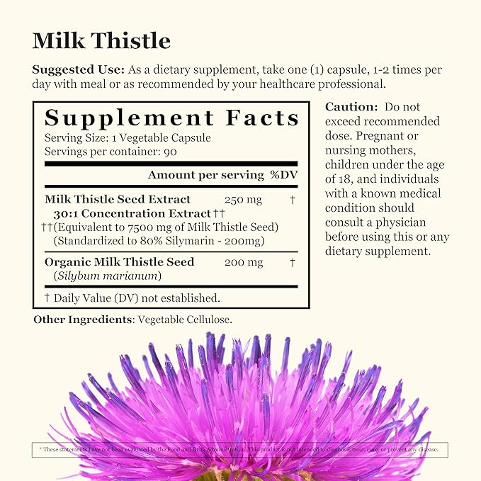 Milk Thistle Supplement – Standardized to 80% Silymarin – Pure Vegan Non-GMO Kosher – 90 Vegan Capsules