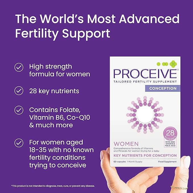 Proceive Tailored Fertility Supplement for Women Pre Conception Vitamins Minerals &amp Amino Acids with Vitamin D Zinc COQ10 Folate &amp Vitamin B6 Pre Pregnancy Multivitamin 60 Vegan Capsu