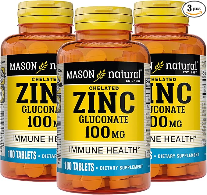 Mason Natural Zinc 100 mg - Advanced Immune System Support Improves Antioxidant Support Essential Mineral Supplement 100 Capsules (Pack of 3)