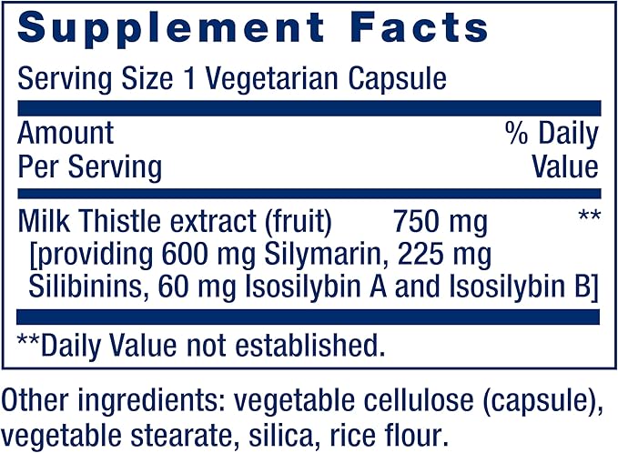 Life Extension Milk Thistle silymarin silibinins isosilybin A &amp B Delivers Full-Spectrum Milk Thistle Benefits for Liver Health Non-GMO Gluten-Free Vegetarian 60 Capsules