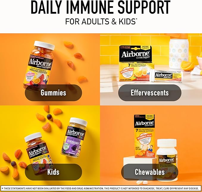 Airborne Vitamin C 1000mg (per Serving) - Very Berry Chewable Tablets (116 Count in a Bottle) Gluten-Free Immune Support Supplement with Vitamins A C E Zinc Selenium Ginger Antioxidants
