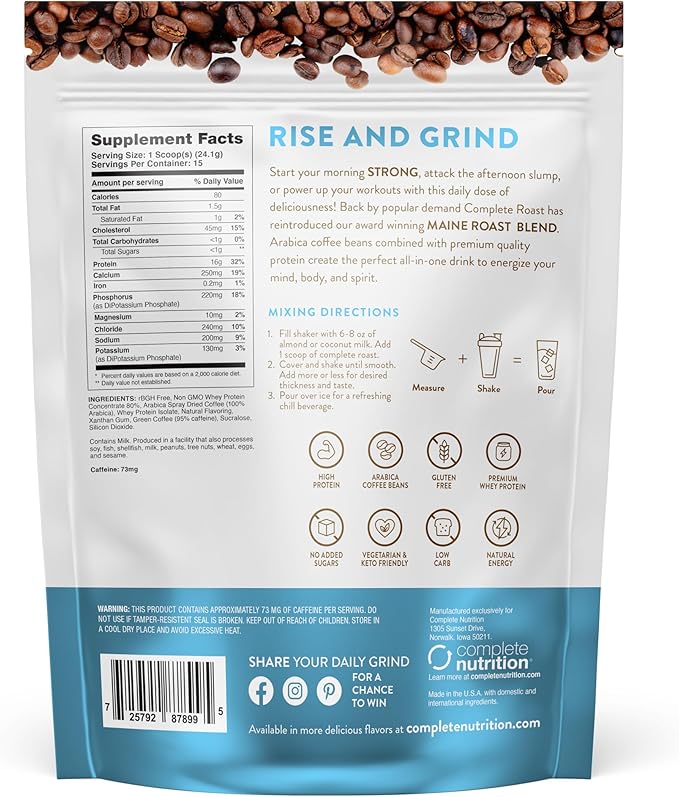Complete Roast Coffee Protein 16g Protein 0 Carbs 15 Servings French Vanilla