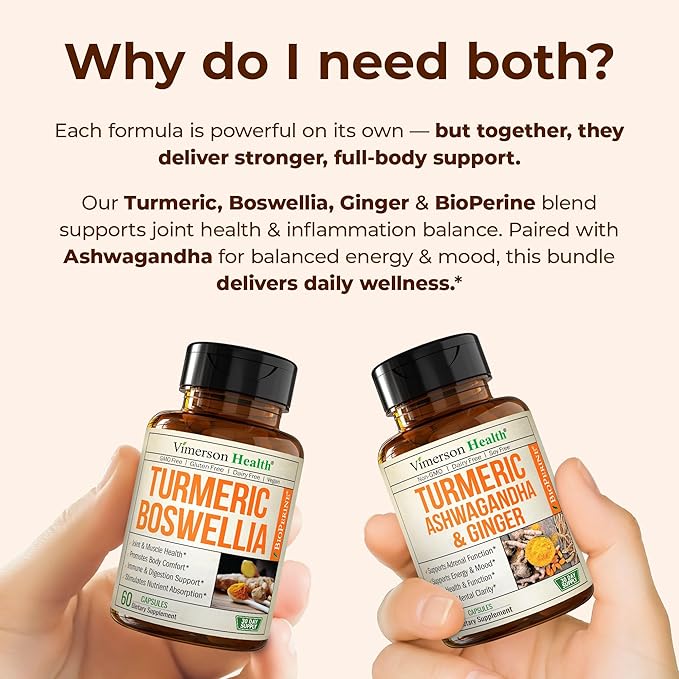 Boswellia Turmeric Curcumin Supplement + Turmeric Ashwagandha with Ginger Bundle – for Joint Health Energy &amp Immune Support – with Ginger Root Organic Turmeric Powder Curcumin with Black Pepper