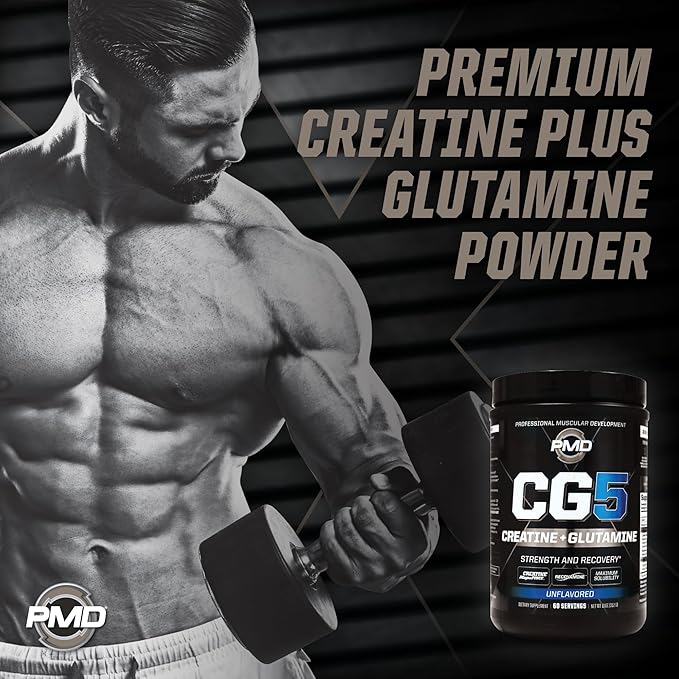 PMD Sports CG5 Premium Creatine &amp L Glutamine Powder Power Recovery Build Lean Muscle Increase Workout Performance Maximum Strength Pre Workout &amp Post Workout Unflavored 60 Servings (Pac