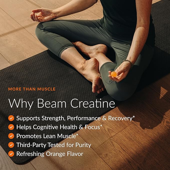 Beam Creatine Gummies – Creatine Monohydrate Gummies with 5g Creatine Sugar Free Muscle Strength &amp Workout Recovery Support Creatine Gummies for Women and Men Orange Flavor Vegan 30 Servings