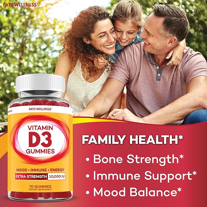 PAYÉ Vitamin D Gummies D3 10000 IU (250 mcg) per Serving Dietary Supplement for Bone Teeth Muscle and Immune Health Support Kids and Adults* - 210 Count