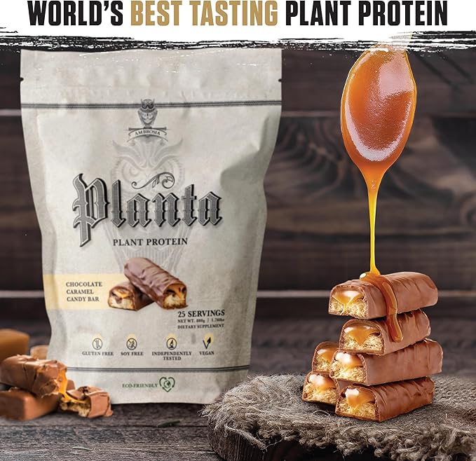 Ambrosia Planta - Plant-Based Protein Powder 20g | Dairy Free Vegan Protein Powder with BCAA Amino Acids | Keto-Friendly No Added Sugar | 25 Servings | Candy Bar