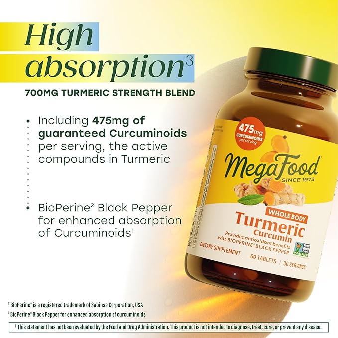 MegaFood Whole Body Turmeric Curcumin Supplement - Turmeric Supplement with Black Pepper &amp Vitamin C - 475 mg Curcuminoids Per Serving - Antioxidant &amp Immune Support - Vegan - 90 Tablets 45 S