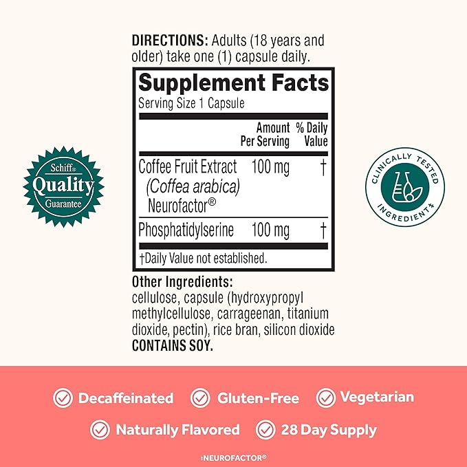NEURIVA Original Decaffeinated Clinically Tested Nootropic Brain Supplement for MemoryFocus &amp ConcentrationNeuroFactor &amp Phosphatidylserine28ct Capsules(Pack of 2)