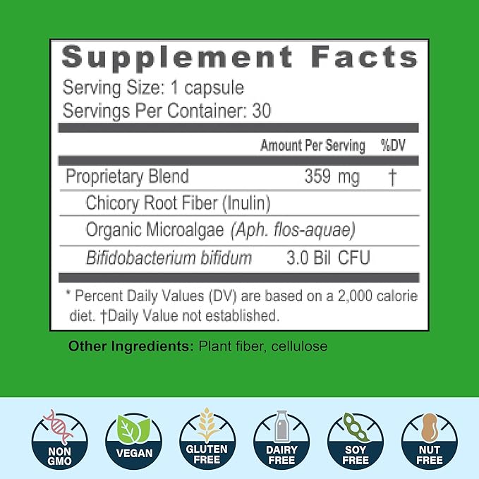New Earth Bifidus - Probiotic for Large Instestine 30 ct - Bifidobacterium Bifidum &amp Prebiotic for Lower GI Support Gut Health &amp Regularity