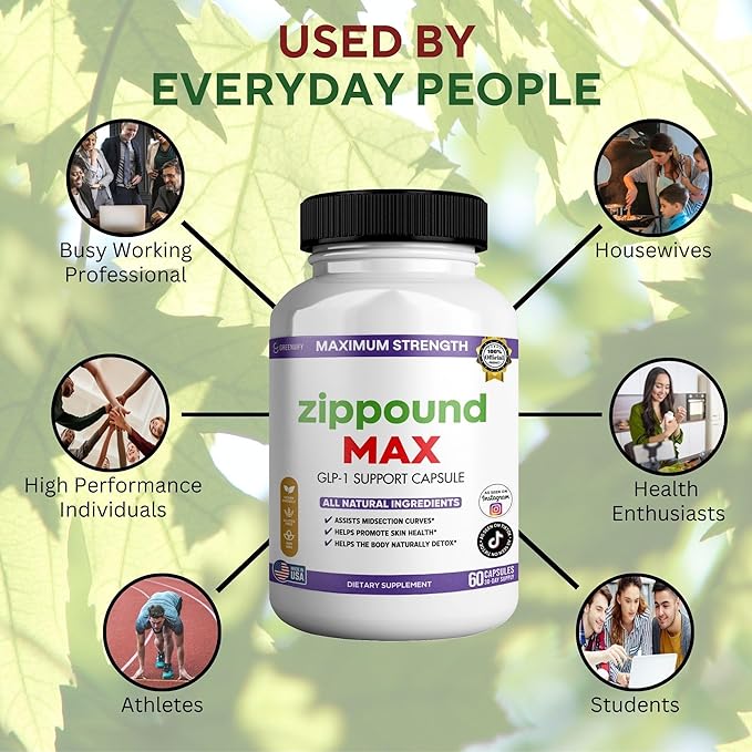 Zippound MAX GLP-1 Support Capsules Maximum Strength All Natural Ingredients 60 Capsules 30-Day Supply (2)