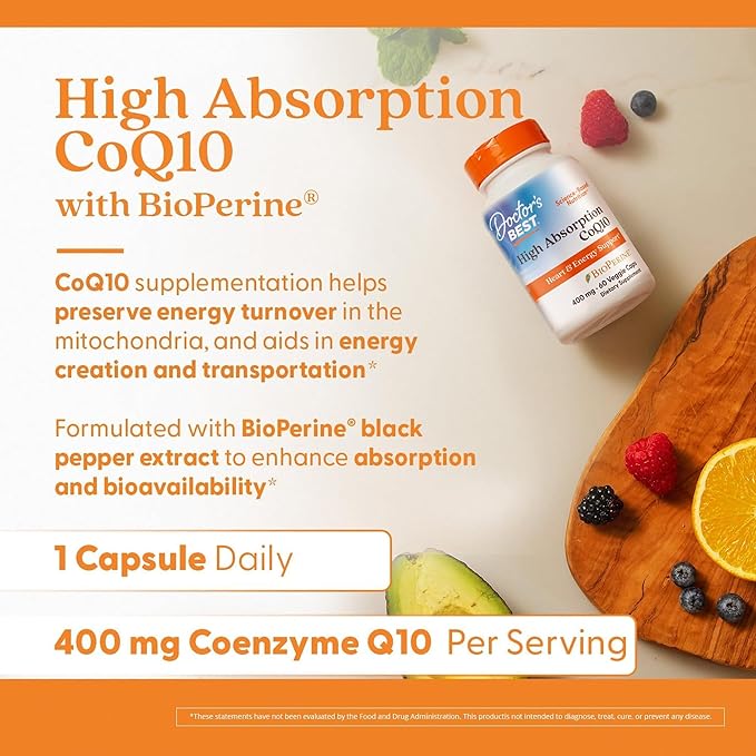 Doctor's BEST High Absorption CoQ10 Heart &amp Energy Support USP Verified Naturally Fermented CoQ10 Non-GMO Gluten Free Soy Free Vegan 60 Veggie Caps