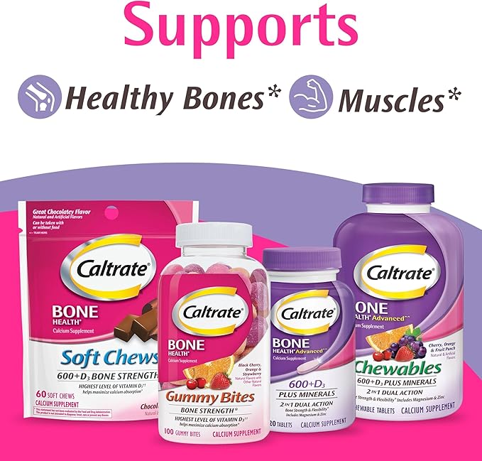 Caltrate Chewables 600 +D3 Plus Minerals Calcium and Vitamin D Sugar Free Cherry Orange and Fruit Punch 155 count