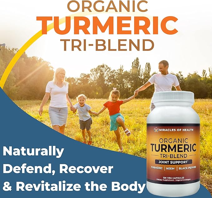 Turmeric Tri-Blend – Daily Health Boost Immune Defense and Joint Support | All-Natural Herbal Supplement| 120 Veg Capsules with Organic Neem Black Pepper and Turmeric