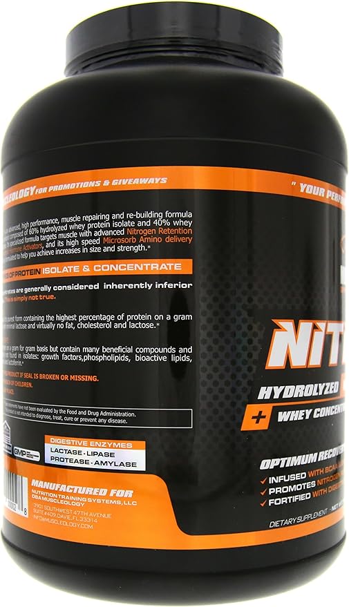Muscleology Nitro-Up Hydrolyzed Whey Isolate Protein Infused with BCAAs EAAs and Digestive Enzymes (Cookies &amp Cream 5 Pound)