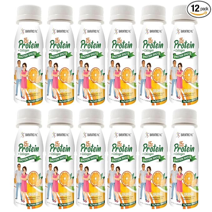 BariatricPal 15g Ready-to-Drink Whey Protein &amp Collagen Shots - Orange (12 Bottles)