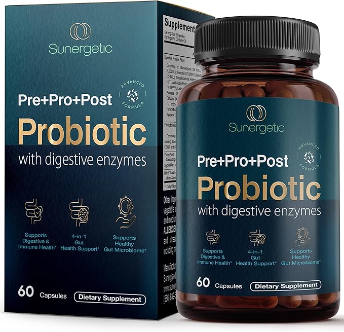 Premium 4-in-1 Probiotic Prebiotic Postbiotic &amp Digestive Enzymes for Men &amp Women – Supports Gut Digestion &amp Immunity –Complete Gut Health with Pre Post Probiotics &amp Digestive Enzy