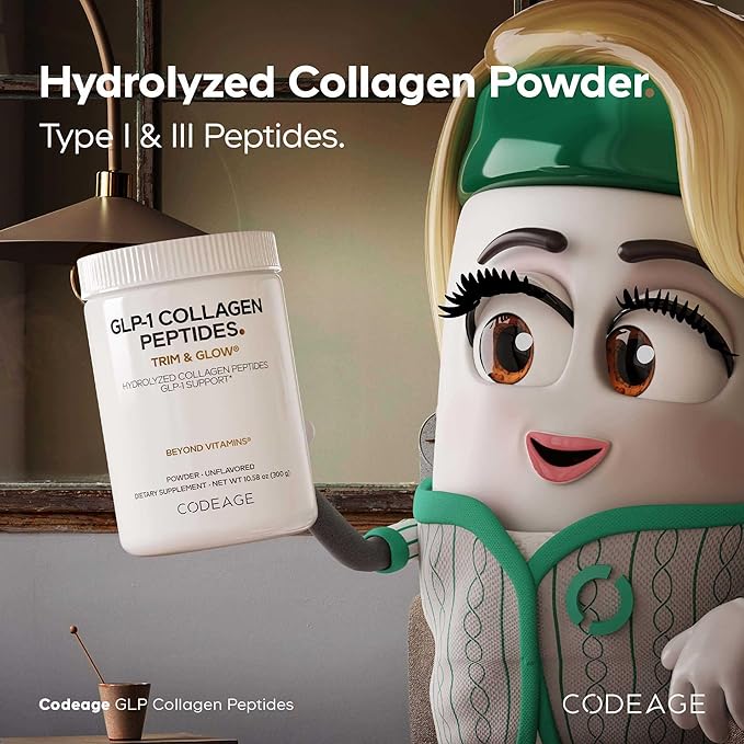 Codeage GLP-1 Collagen Powder Supplement - Nextida GC Collagen Peptides - GLP 1 Support - Hydrolyzed Grass-Fed Type I &amp III Unflavored - Non-GMO Gluten-Free Dairy-Free - 10.58 Oz