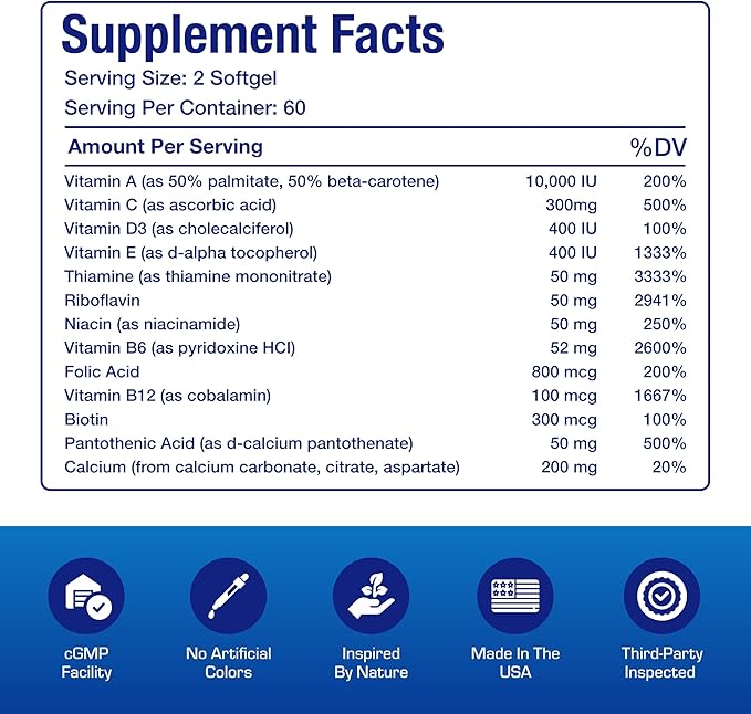 30-In-1 Adult Multivitamin with Iron - Antioxidant Rich Over 50 Multivitamin for Women and Men with Vitamins A C D E B Complex Zinc Magnesium Myo Inositol Lutein Lycopene &amp More - 2 Month Supply