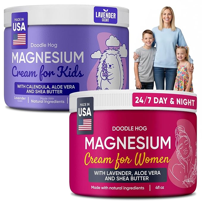 DOODLE HOG Mom &amp Child Magnesium Cream Bundle - Lavender Lotion with Calendula Aloe Vera Shea Butter- Topical Magnesium Cream for Sleep - USA Made