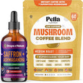 Drops Of Nature Ashwagandha &amp Saffron Liquid Drops Supplement (Mixed Berry 60mL) &amp Pella Nutrition Mushroom Coffee with Lion's Mane (Low-Caffeine 60 Cups) – Vegan Non-GMO – Focus &amp Mood