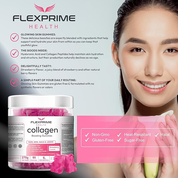 Collagen with Biotin Gummies for Women &amp Men | Halal Sugar-Free Non-GMO Gluten-Free | Anti-Aging Clearer Skin Hair Growth Stronger Nails | Strawberry Flavor - 90 Count