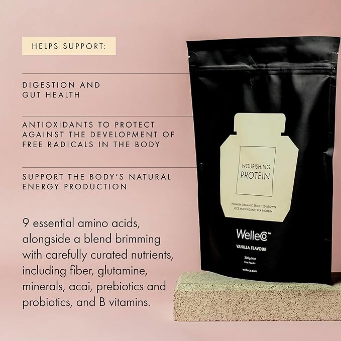 WelleCo Vegan Protein Powder Gluten Free Premium Organic Sprouted Brown Rice &amp Pea Protein Blend Low Carb &amp Dairy Free for Energy Muscle Recovery 16g Protein Per Serving Vanilla 35.2oz